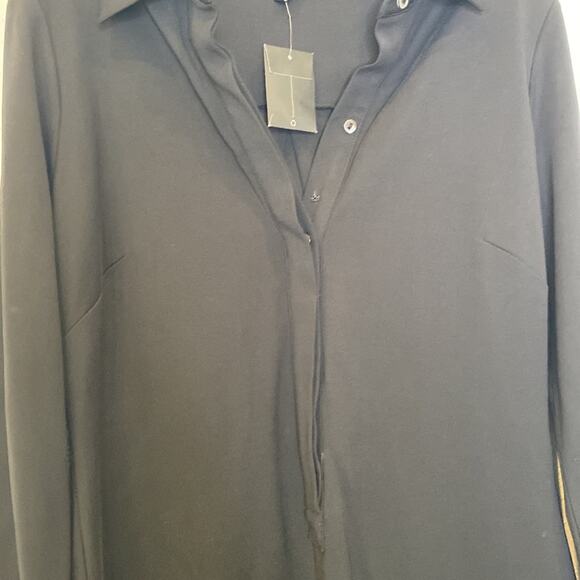 Ann Taylor Black Collared Half Button Down Midi Shirt Dress NWT Sz M Rayon - Picture 3 of 12